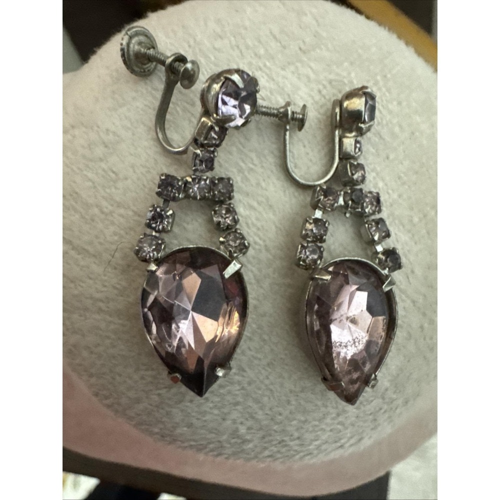 Vintage 1940's Lavender Screw Back Dangle Earrings Art Deco, Glam Statement